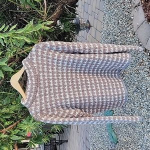 Ann Taylor Striped Woven Sweater Gray Tan White Womens Size Medium